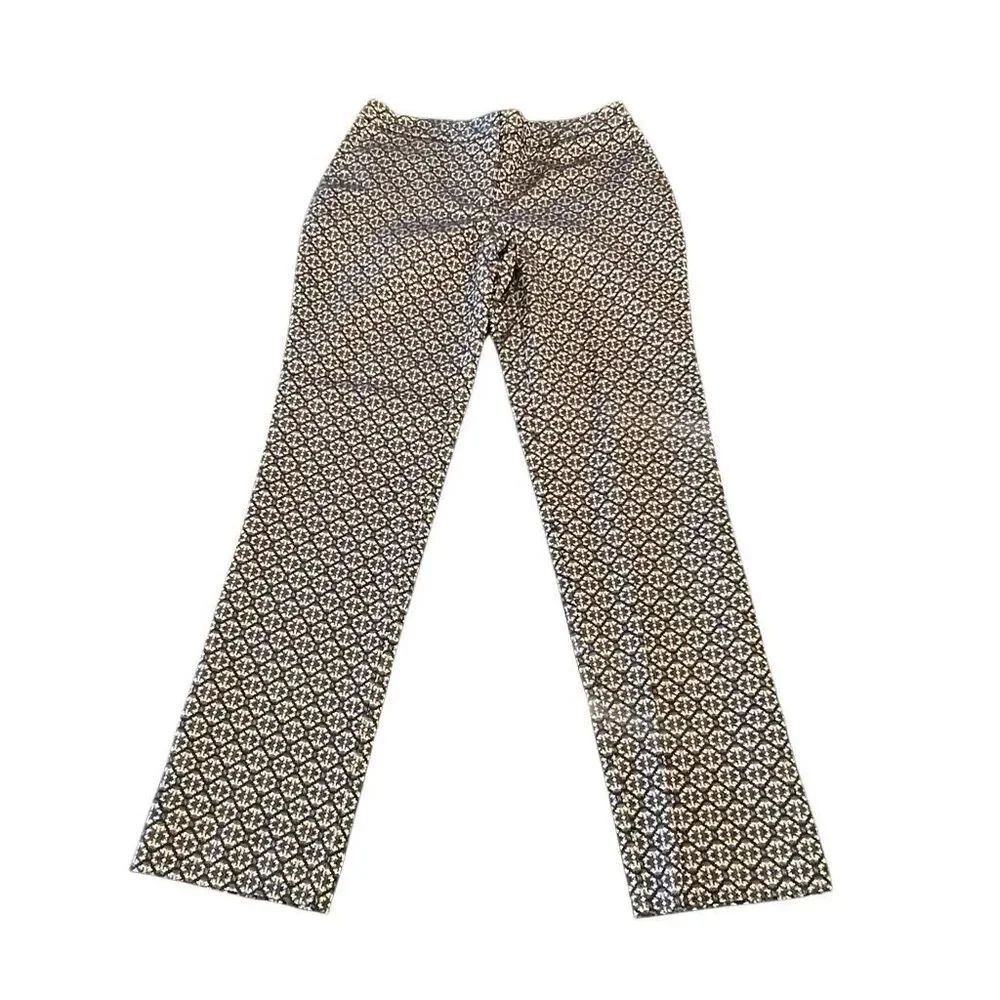Chico's Women's Floral Jacquard Slim Straight Trouser Pants Black Gold Sz 000/XS